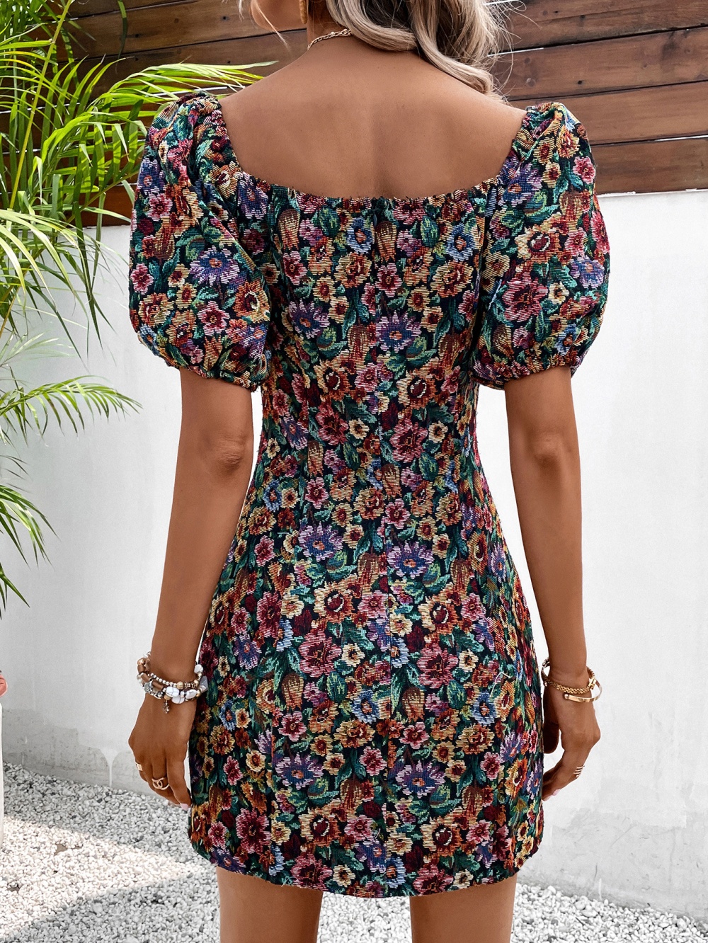 France style painting T-back maiden flowers dress