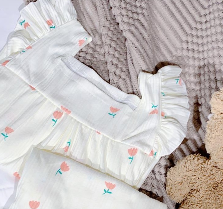 Knitted sweet shorts cotton pajamas 2pcs set for women