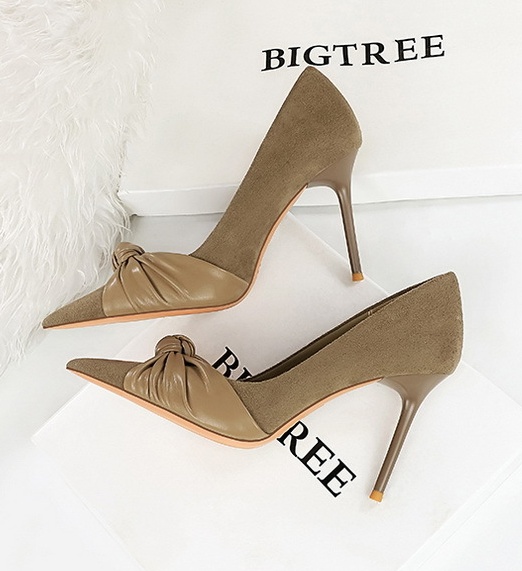 Korean style bow high-heeled shoes slim low shoes