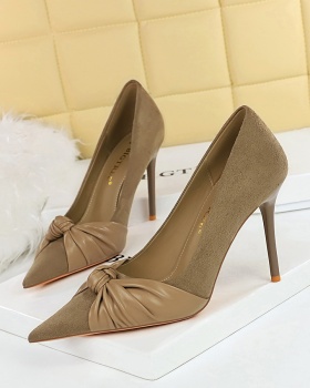 Korean style bow high-heeled shoes slim low shoes