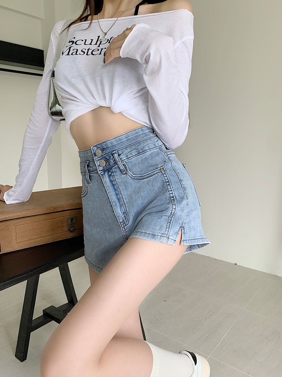 Thin high waist spicegirl summer heart short jeans