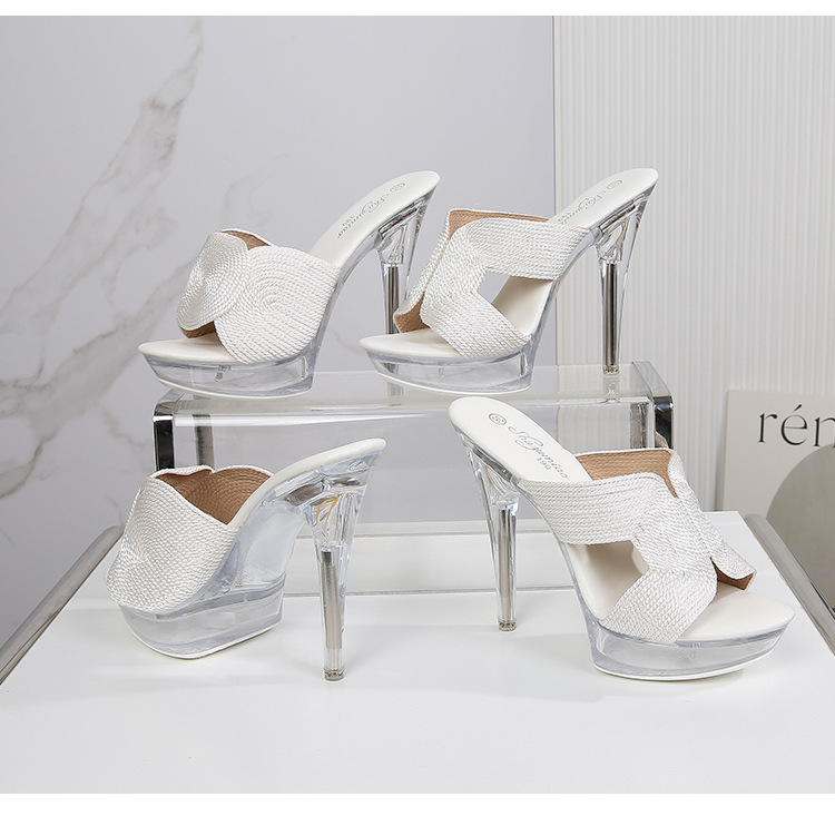 Crystal fine-root sandals high-heeled transparent platform