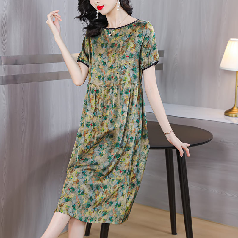 Silk real silk middle-aged long dress summer elegant dress
