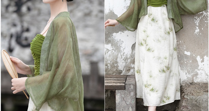 Sling Chinese style shirts retro skirt 3pcs set