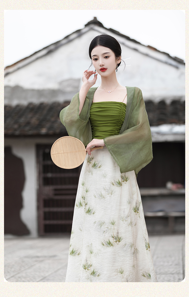 Sling Chinese style shirts retro skirt 3pcs set