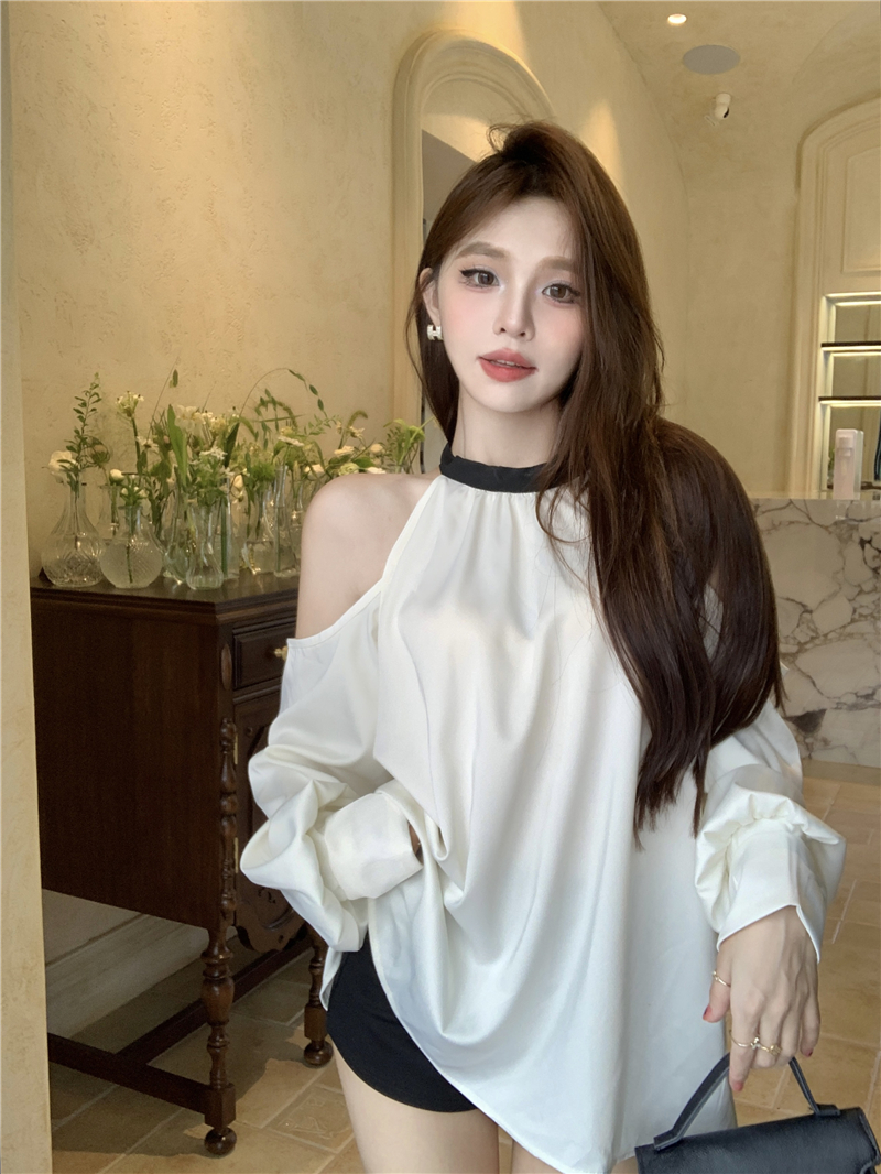 Loose long sleeve shirt strapless tops for women