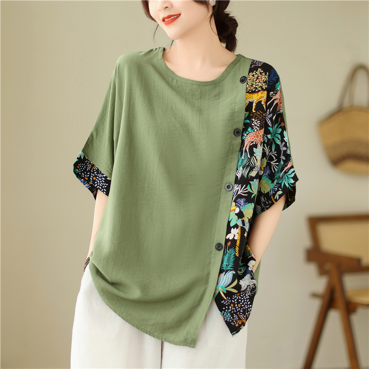 Printing splice T-shirt loose pullover tops