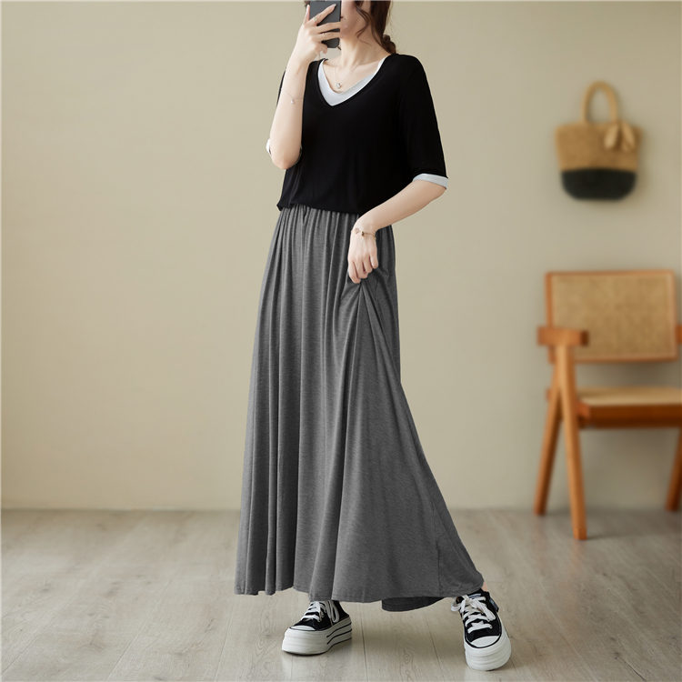Pure cotton elastic waist skirt fashion long skirt