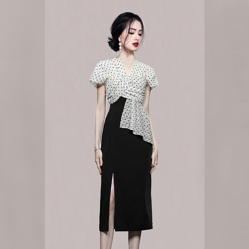 Commuting slim fashion irregular splice Korean style dress