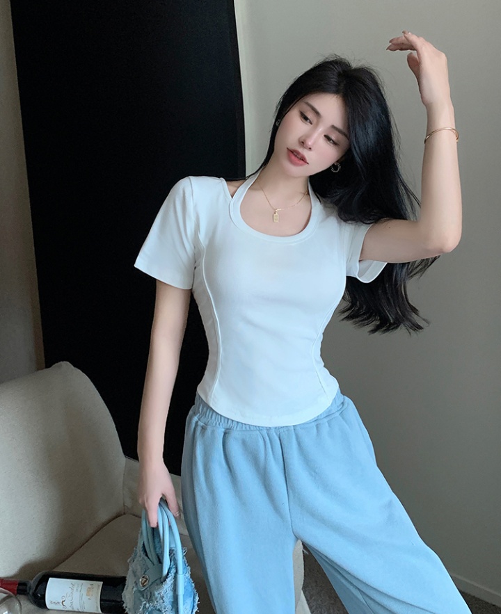 Short sleeve halter tops short strapless T-shirt for women