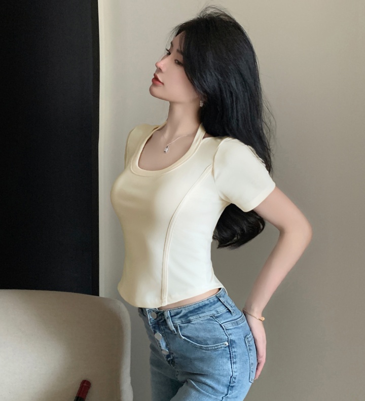 Short sleeve halter tops short strapless T-shirt for women