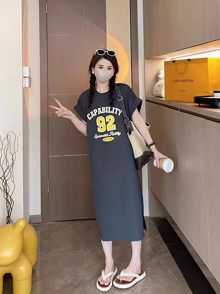Retro Korean style dress pattern split T-shirt for women