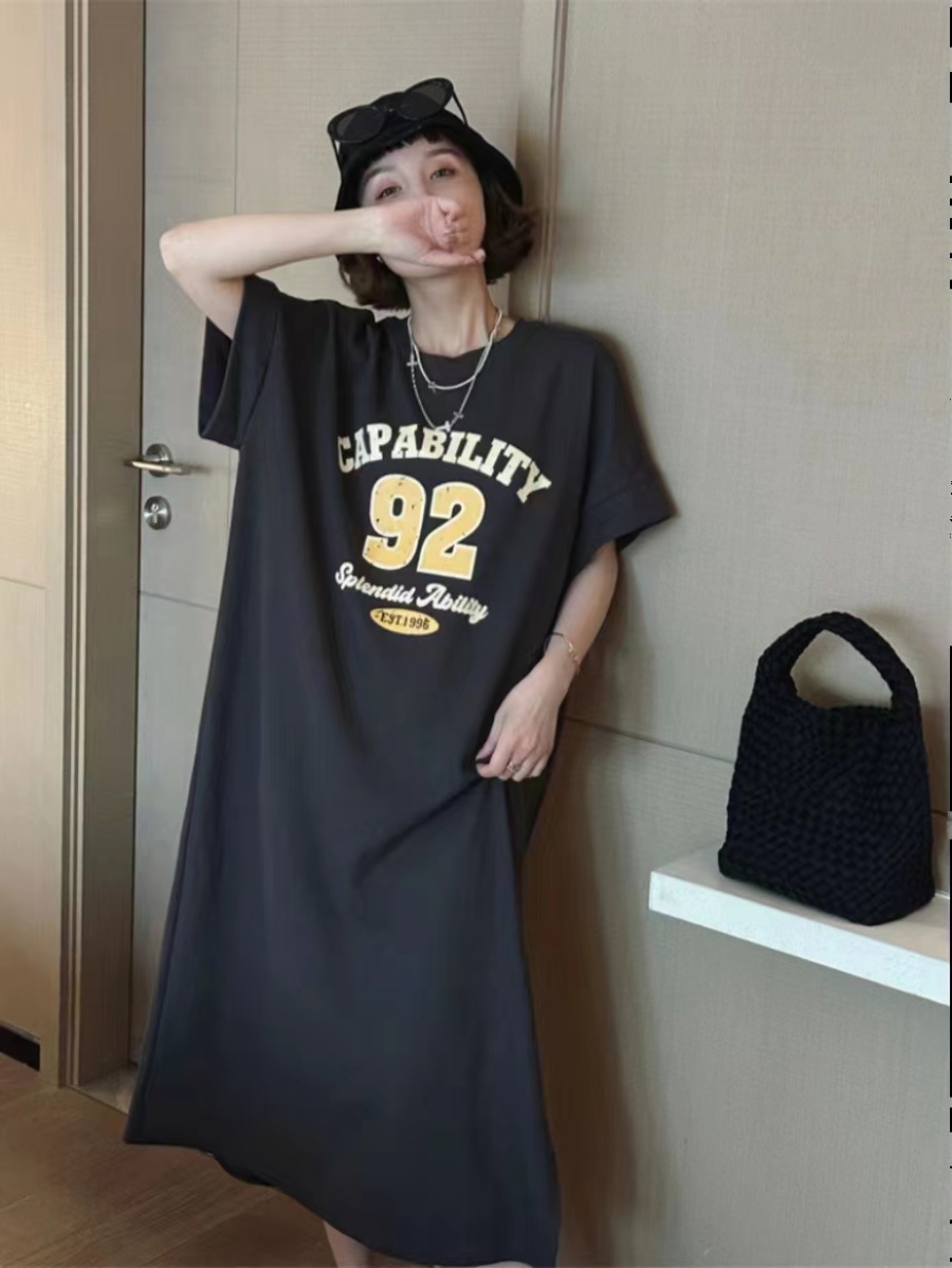 Retro Korean style dress pattern split T-shirt for women
