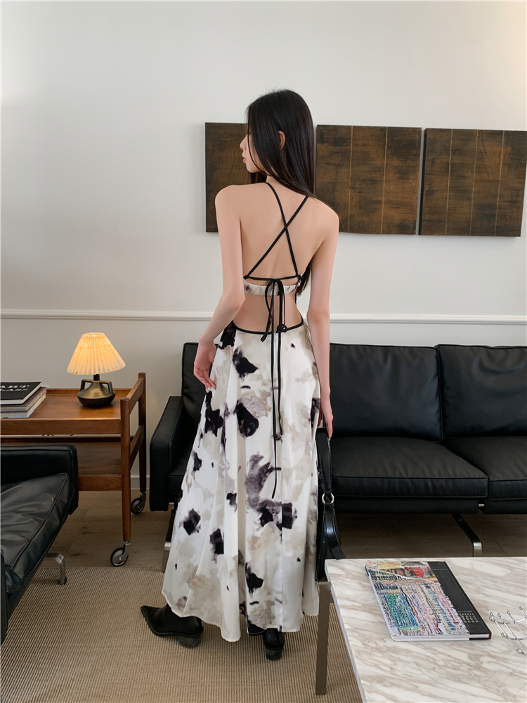 France style ink long dress halter sling dress for women