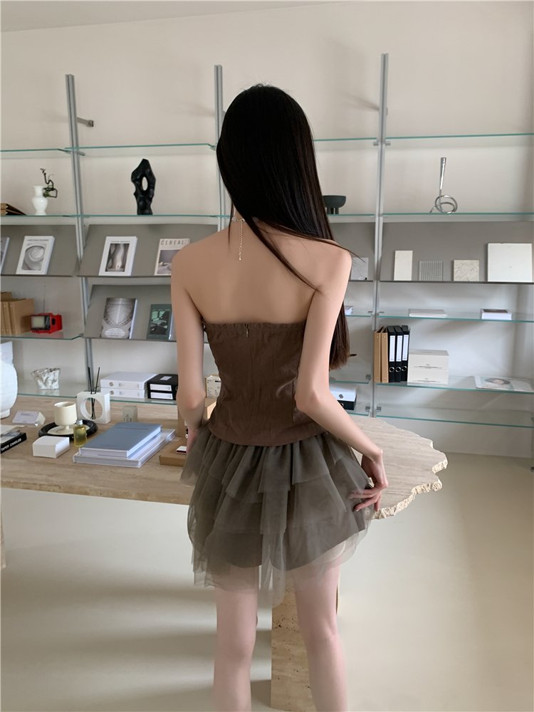 Summer skirt wrapped chest tops 2pcs set for women