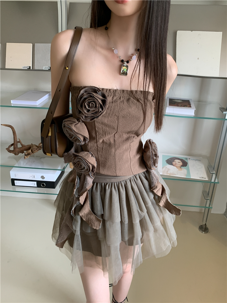 Summer skirt wrapped chest tops 2pcs set for women