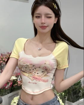 Spicegirl printing kitty tops niche slim T-shirt