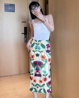 Mixed colors straight slim split skirt for women