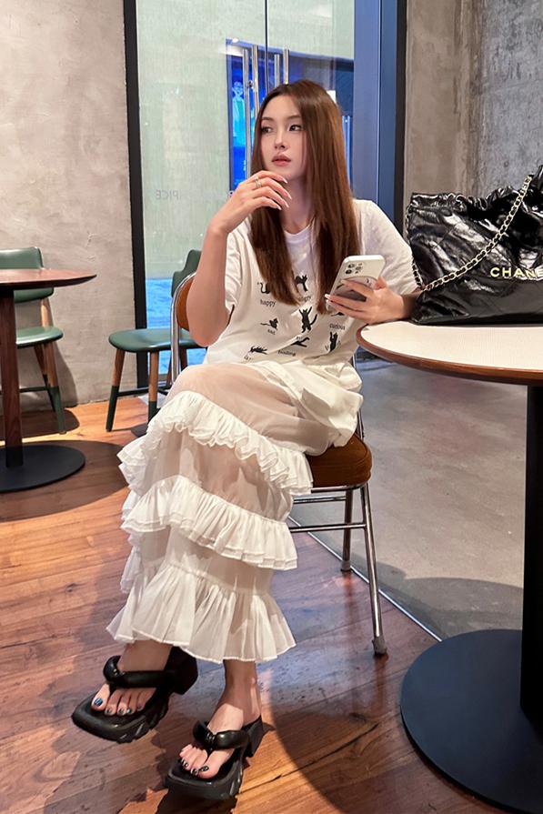 Korean style skirt light tops 2pcs set for women