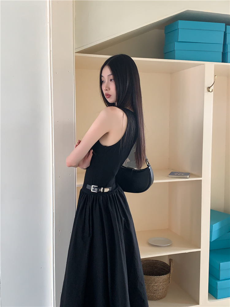 Black niche temperament long dress sleeveless spicegirl dress