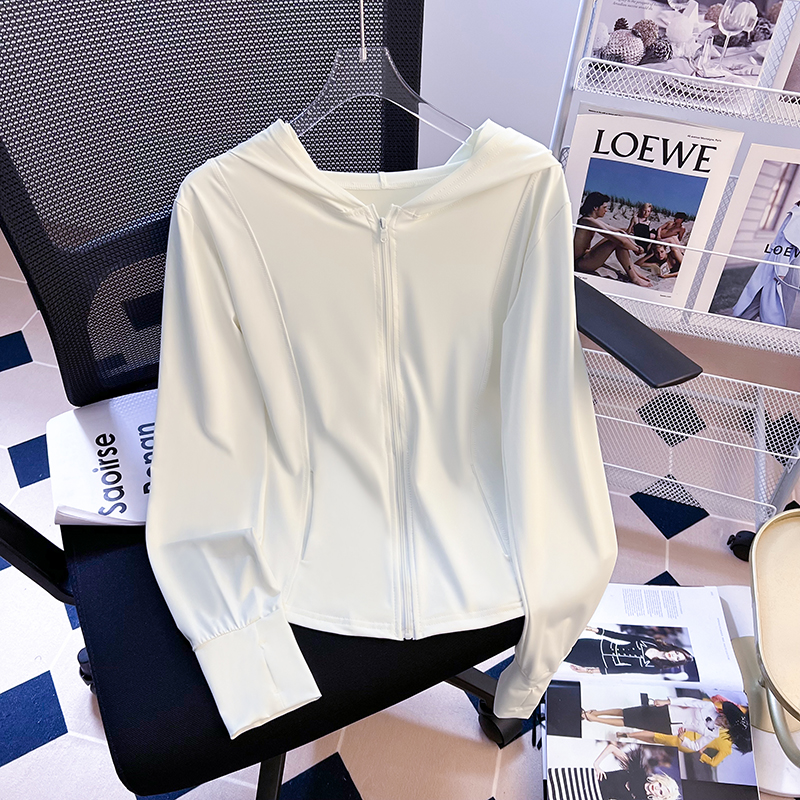 Air conditioning summer shirts hooded white cardigan for women