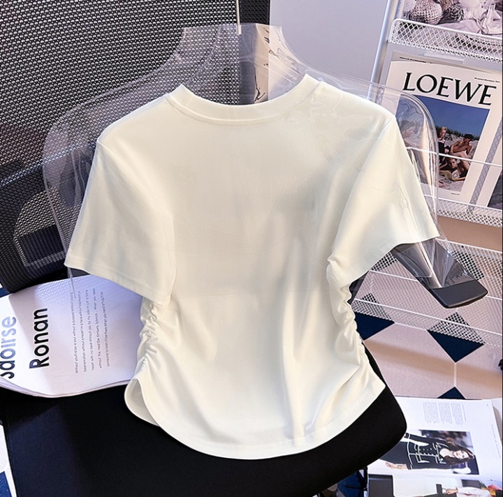 Short fold slim tops short sleeve summer T-shirt for women