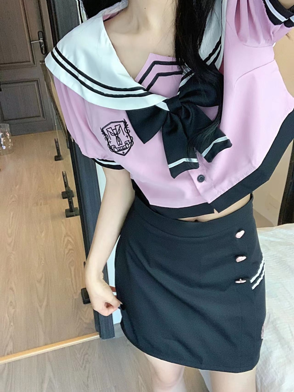 College Korean style shirt summer uniform 2pcs set