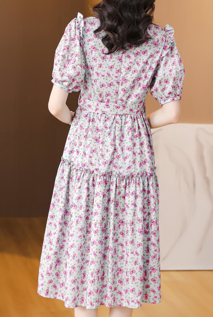 Butterfly real silk sweet round neck silk printing dress