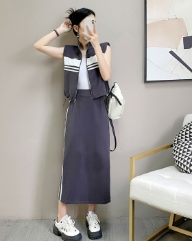 Summer hip stripe skirt short sleeve Casual knitted tops 2pcs set