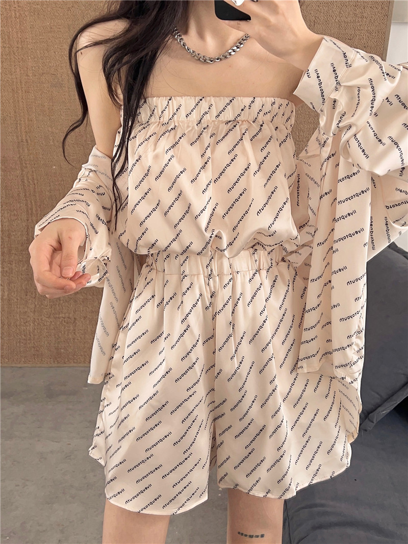 Wrapped chest loose shirt slim jumpsuit 2pcs set