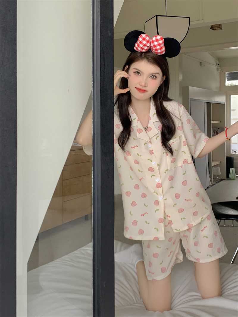 Printing homewear shorts Japanese style pajamas a set