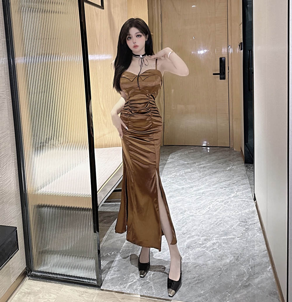 Sexy sling high slit package hip long elasticity dress