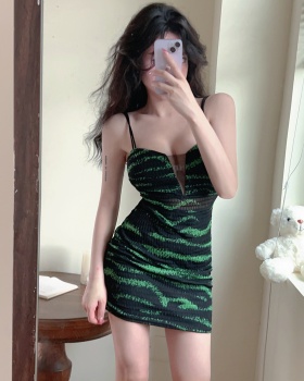Hollow gauze sling sexy splice lace bottoming dress