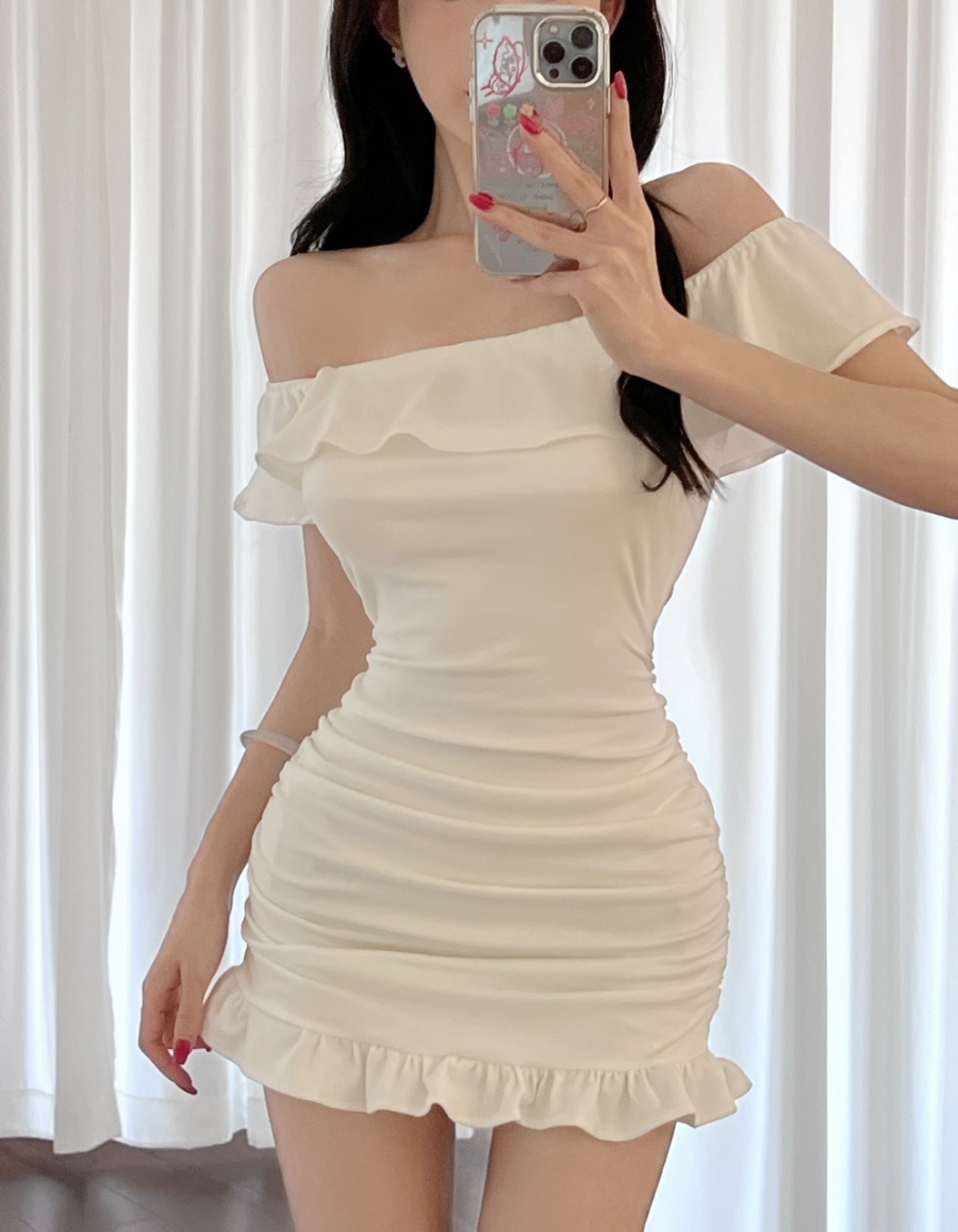 Small skirt fold cotton strapless package hip dress