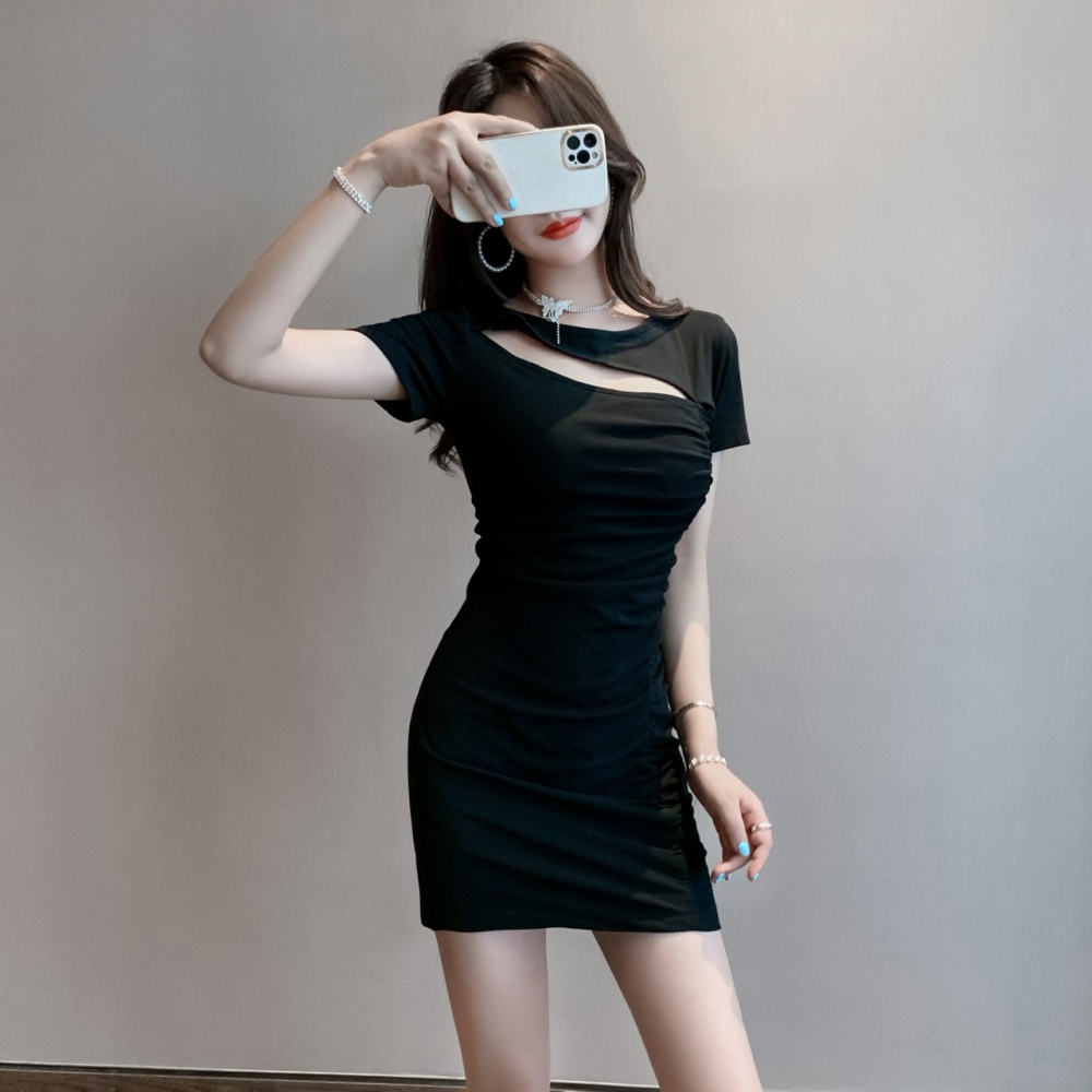 High elastic cotton tight skirt sexy short sleeve dress