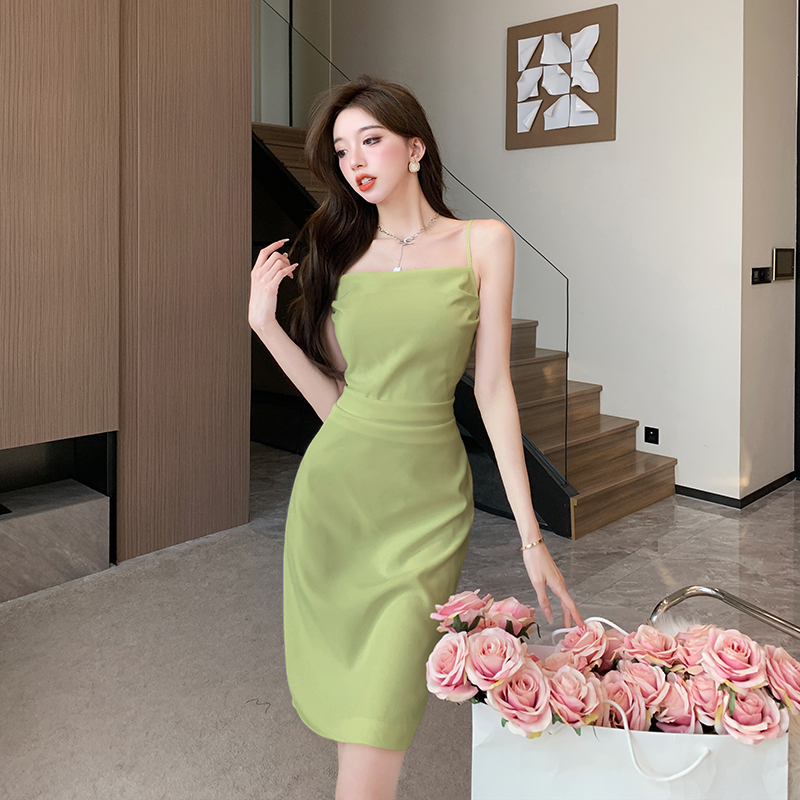 Short slim fresh strap dress Korean style summer pure dress
