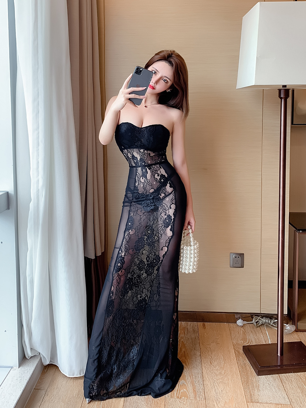 Sexy night show dress perspective lace formal dress