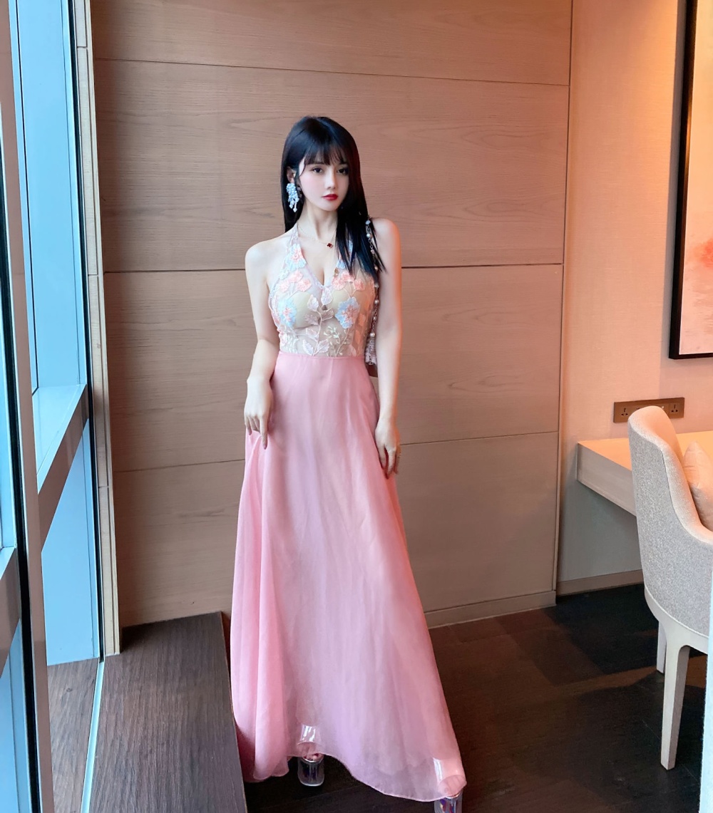 Embroidery flowers long dress sexy formal dress for women