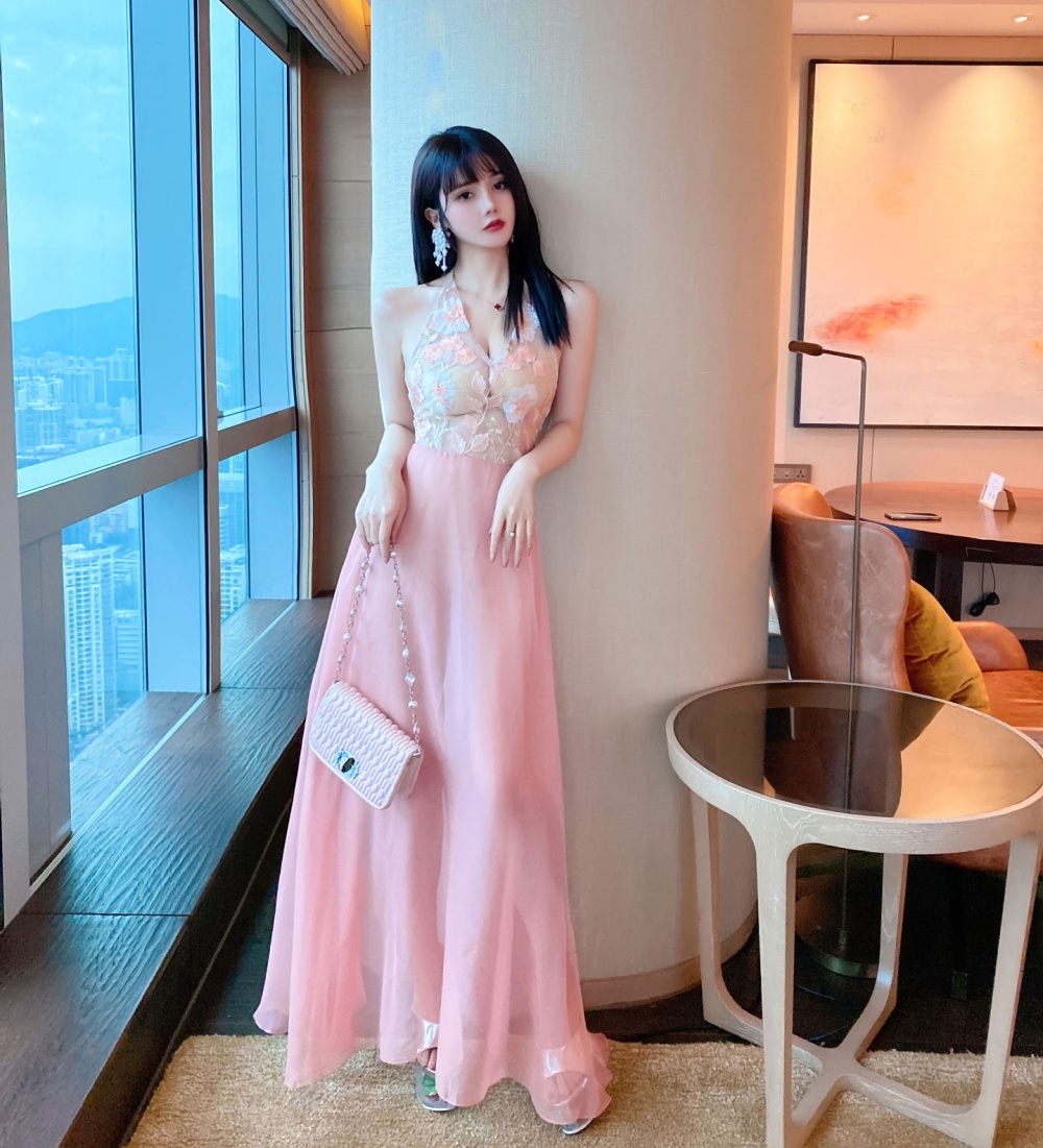 Embroidery flowers long dress sexy formal dress for women