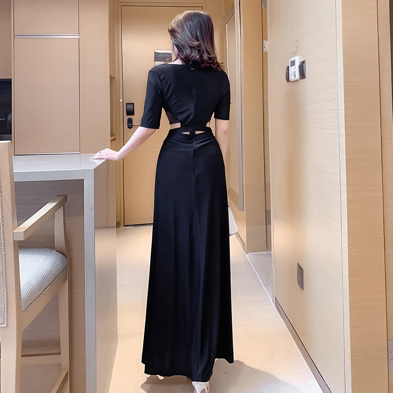 Sexy black low-cut dress arm slim formal dress