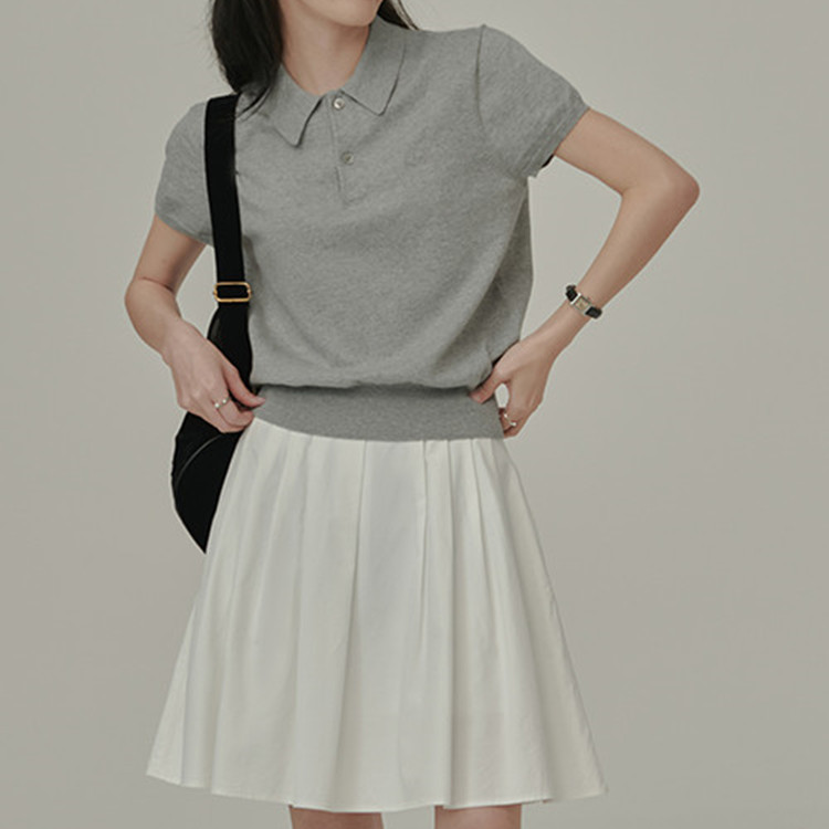 Summer Casual retro T-shirt lapel short sleeve tops for women