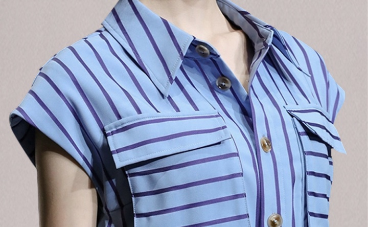 Commuting stripe pocket dress slim summer work clothing