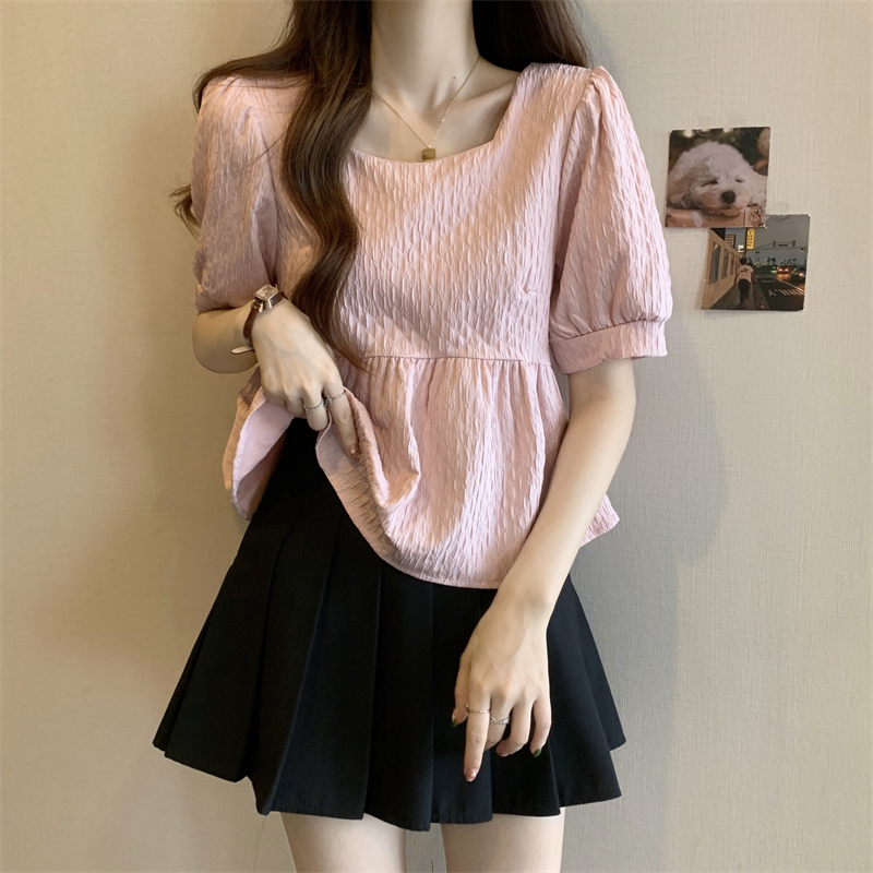 Western style puff sleeve doll shirt summer tops for women