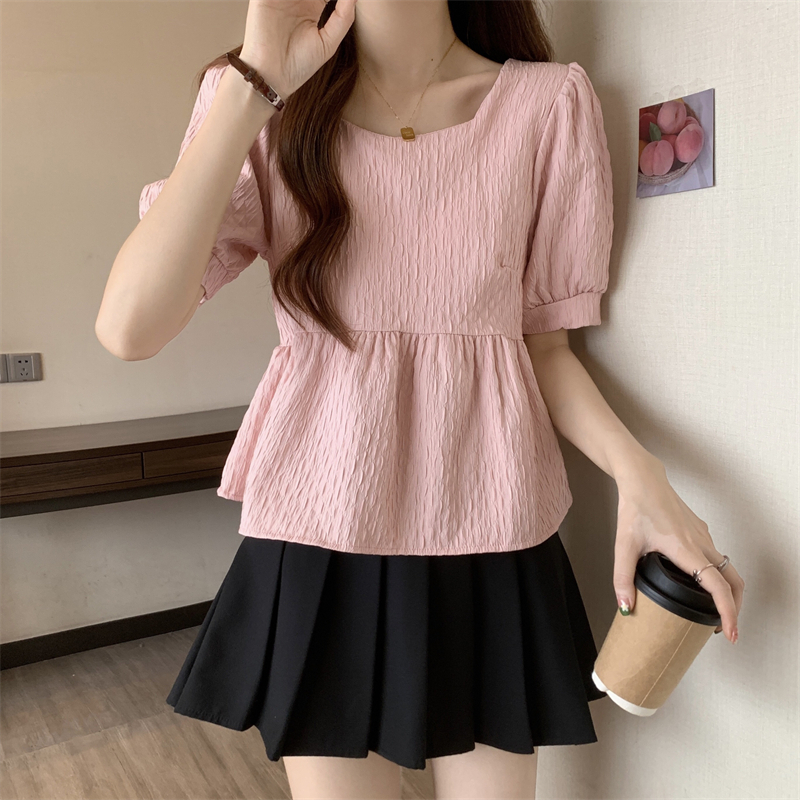 Western style puff sleeve doll shirt summer tops for women