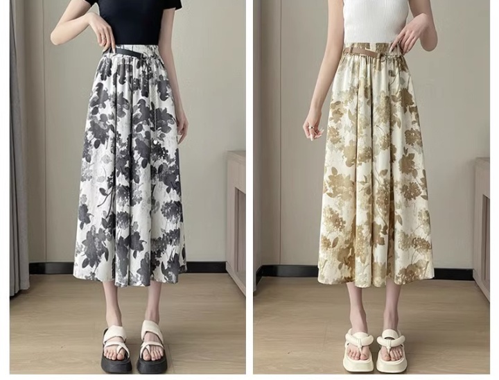 Chiffon printing wide leg pants high waist culottes for women