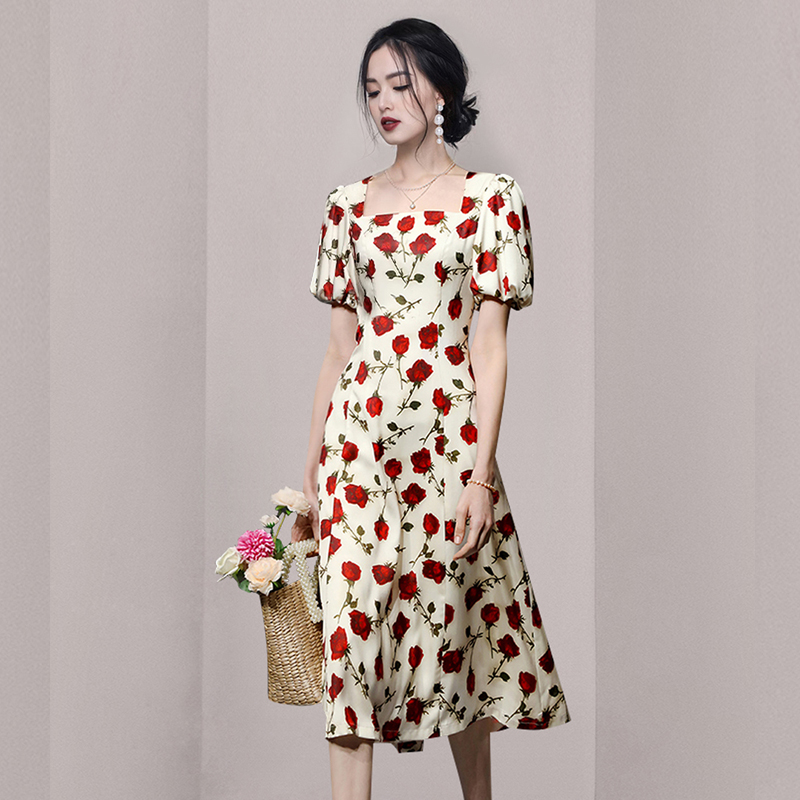 Printing temperament dress lady slim long dress for women