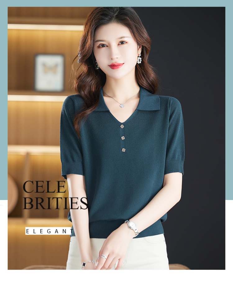 Ice silk summer tops short sleeve middle-aged sweater for women