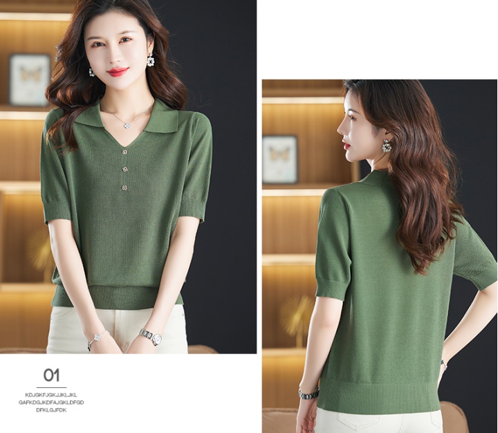 Ice silk summer tops short sleeve middle-aged sweater for women