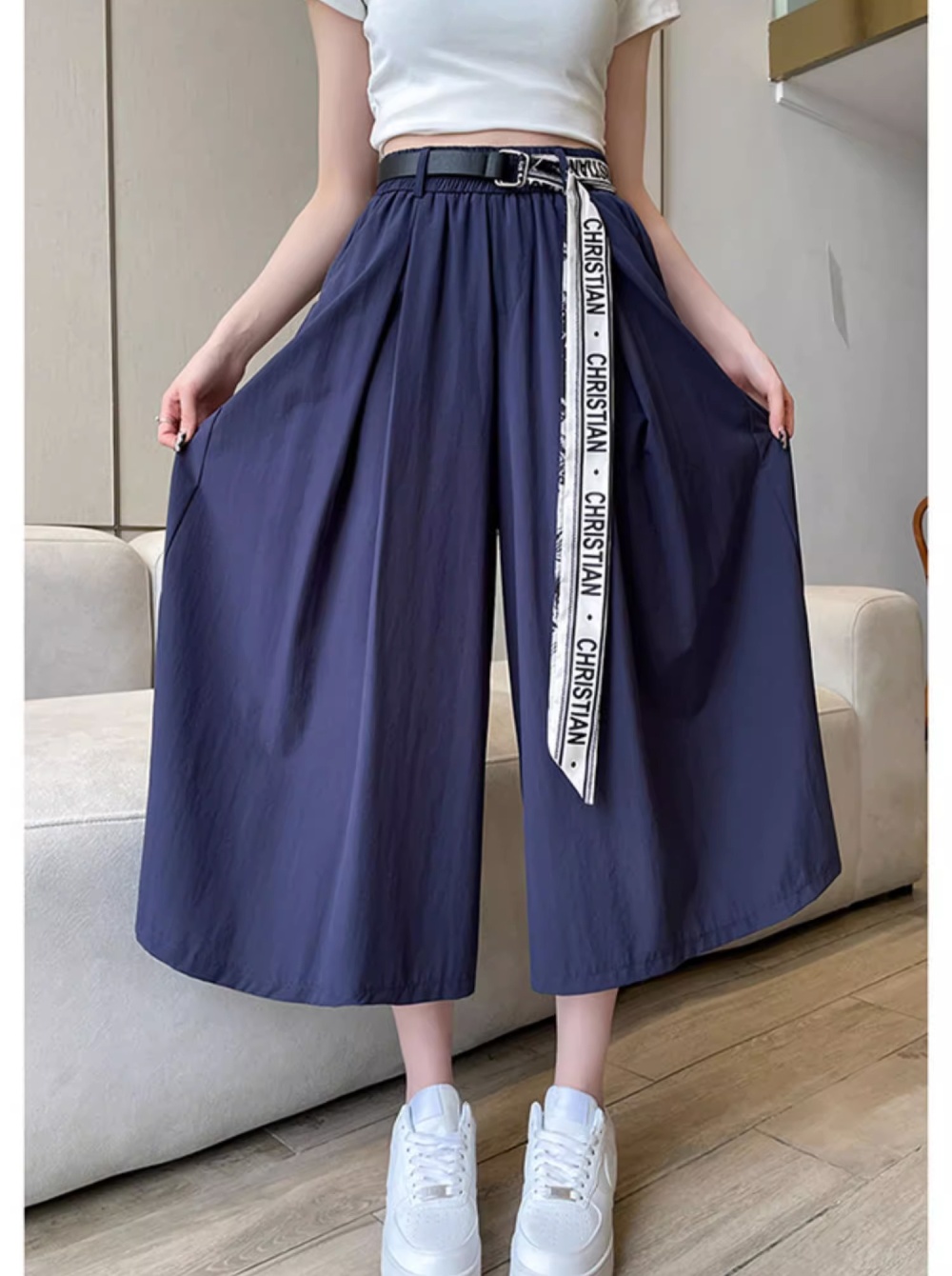 High waist summer culottes with belt pants for women