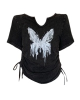 Washed butterfly tops large yard summer T-shirt for women